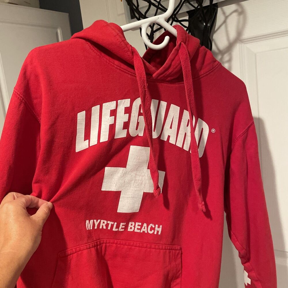 Lifeguard Myrtle Beach SC Red Pullover Hoodie Sweatshirt Size Small Unisex
